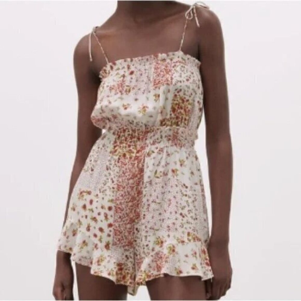 Zara Floral Print Romper - White and Red